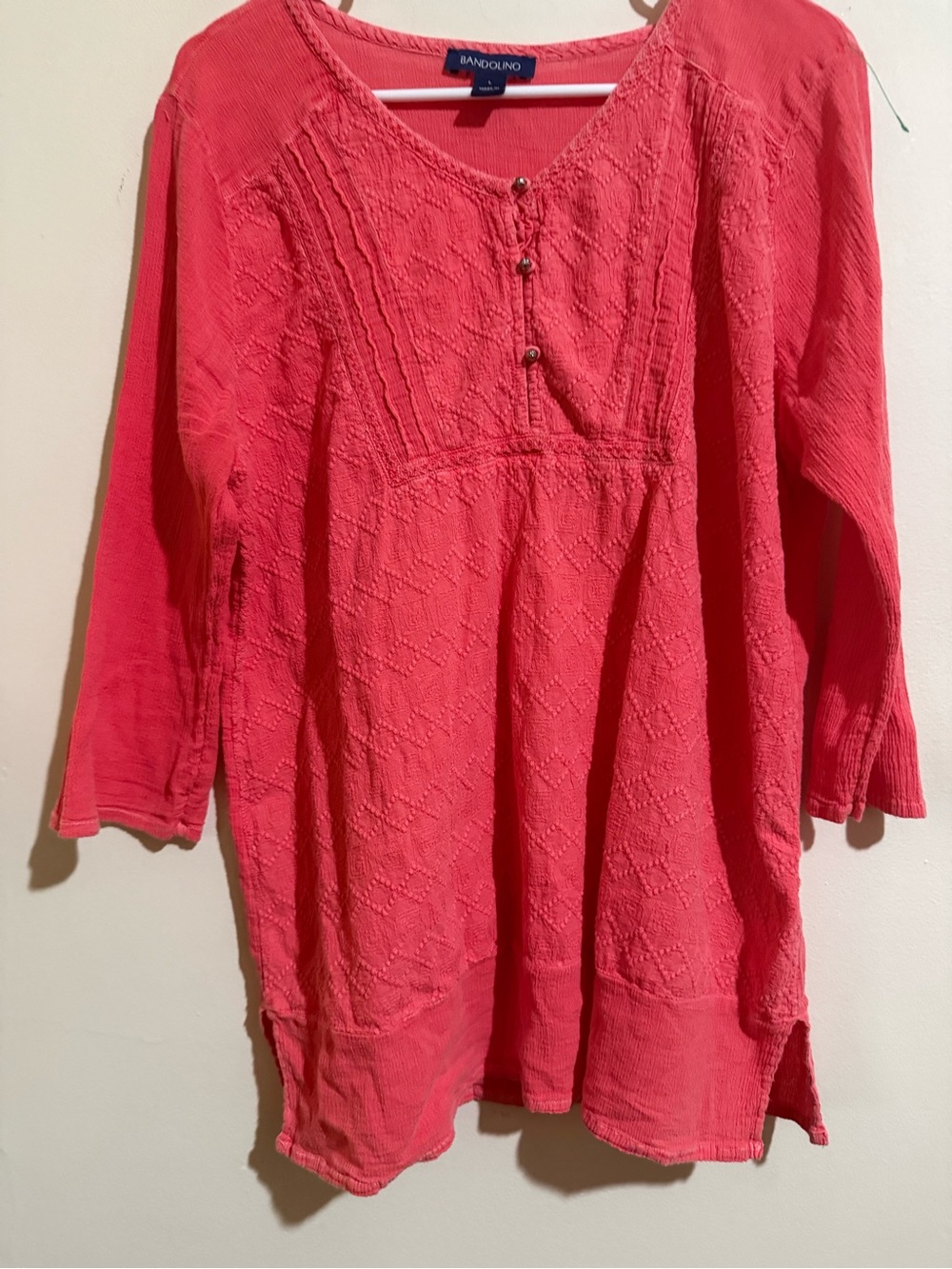 Bandolino Coral-Pink Embroidered Peasant Tunic
